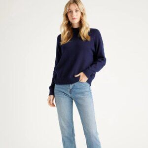 Quince 100% Organic Cotton Mock Neck Sweater - Cobalt Blue